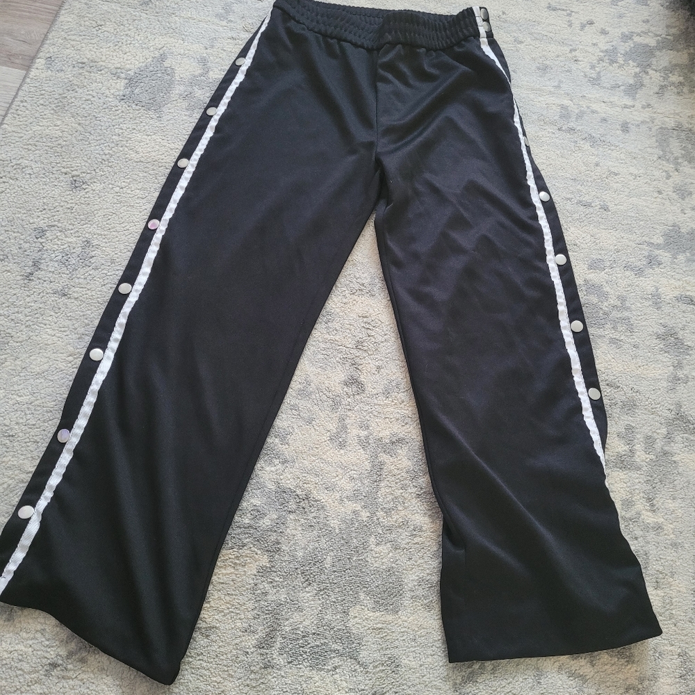 Black wide leg track pants